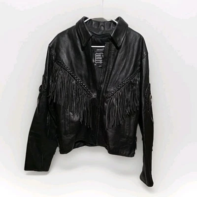 Chaqueta de cuero King para mujer XL flecos Western Biker trenzada concho forrada en 3M Foto 1 de 4