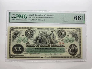 South Carolina 1872 Revenue Scrip $20 PMG 66 EPQ - Picture 1 of 2