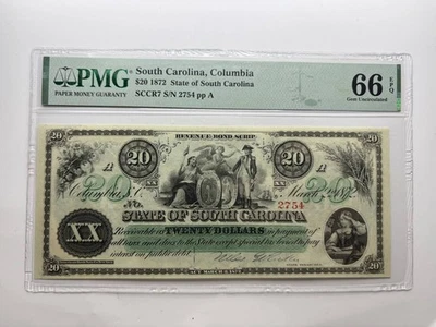 South Carolina 1872 Revenue Scrip $20 PMG 66 EPQ - Image 1 of 2