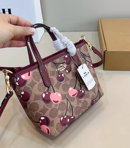 NEW Coach X Peanuts City Mini Tote Bag Signature Coated Canvas Cherry Outlet - Picture 1 of 8