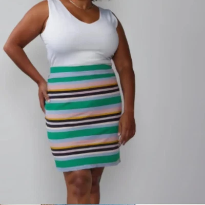 全新无标签 Liz Claiborne 女式大码 3X 彩虹条纹复古 Midi 舒适 — 第 1/4 张图片