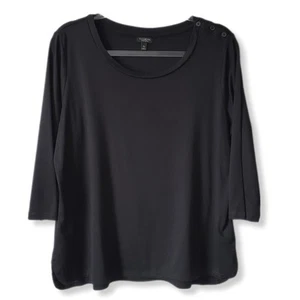 Talbots Pima Button Shoulder Top 1XP Black Classic Minimalist Neutral Career NEW - Picture 1 of 11