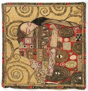 BELGIAN TAPESTRY KLIMT FULFILLMENT 18" COTTON & LUREX CUSHION PILLOW COVER, ZIP - Picture 1 of 3