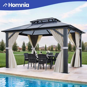 12'x10' Outdoor Canopy Gazebo Aluminum Frame Hardtop Waterproof Roof w/ Curtains - Picture 1 of 13