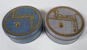Lote de 2 mentas cremosas antiguas Bowers vintage de 6,5" lata, azul oscuro/claro - Imagen 1 de 10
