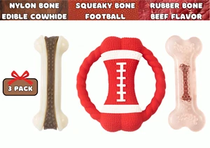 3 Pack Dog Chew Toys for Aggressive Chewers Indestructible Tough Durable Squeaky - Picture 1 of 12