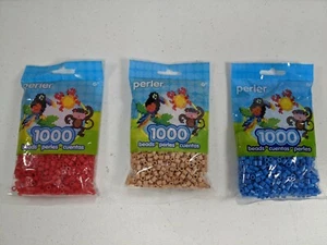 Perler Beads Lot 3 Packs 1000 Each Iron On Fuse Red Light Blue Tan Colors - Picture 1 of 7