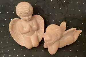 Pair Of Terra Cotta Cherubs Statues/Figurines 1 Praying 1 Laying Down 5.5” Ea - Picture 1 of 6