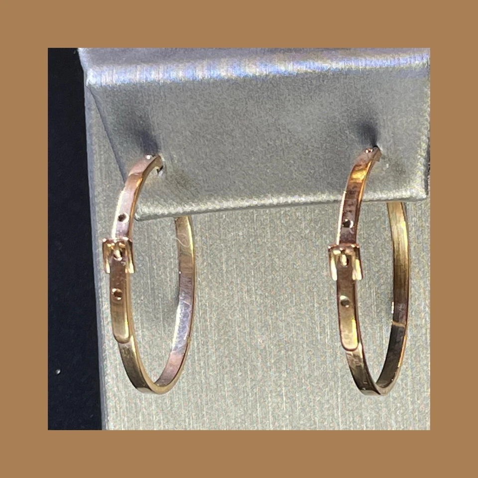 MICHAEL KORS ROSE GOLD BELT BUCKLE STYLE HOOP EARRINGS+LEVERBACK - Image 1 of 4