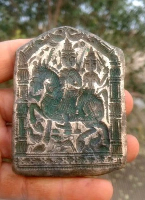 1850's Antique Bronze Hand Carved Hindu God Goddess Design Big Jewelry Mold Die - Image 1 of 4