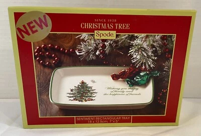 Spode Christmas Tree Rectangular Sentiment Tray 7 x 5 Inch NIOB - Image 1 of 4