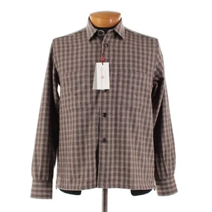 Luciano Barbera NWT Wool Cashmere Overshirt Size M In Brown w/ Burgundy Plaid - Picture 1 of 11