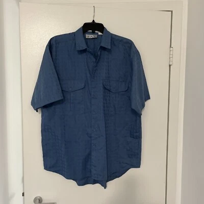 VTG Trader Bay Button Up Shirt Mens Short Sleeve Blue Cotton Blend - Korea C3 - Image 1 of 4