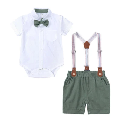 Baby Boy Gentleman Outfit Bow Tie Vest Top Shorts Set Party Wedding Formal Suit - Image 1 of 4