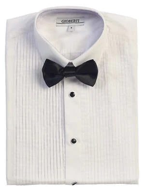 Kid's Boy's Formal Wedding White Tuxedo Dress Shirt Bow Tie Front Pleat DS-85TSW - Image 1 of 3