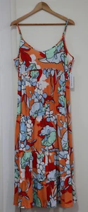 Emma & Michele Midi Tiered Tank Dress Size L Orange Floral Sleeveless - BNWT - Picture 1 of 13