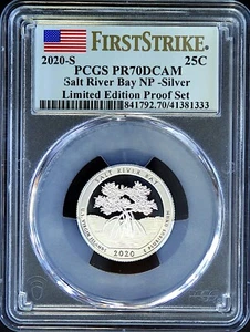 S Salt River Silver 25C 2020 PCGS PR70DCAM NP FS edición limitada juego de prueba etiqueta bandera - Imagen 1 de 2