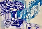 ORIGINAL watercolor painting artwork signed contemporary art architecture