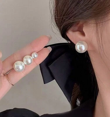 Orecchini da lobo Argento 925 Sterling chiusura a farfallina Perla Varie Misure - Immagine 1 di 4