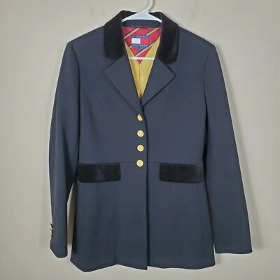 Blazer Tommy Hilfiger Negro Terciopelo Acento Dorado Botón Ecuestre Negro 4 Clásico Foto 1 de 4