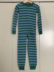 EUC Hanna Andersson Sz 5 110cm Boy Girl Striped Long John Pajamas Set Green Blue - Picture 1 of 9