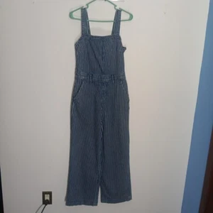 Universal Thread Womens Bib Overalls Jeans 6/28 Blue White Stripe Zip Stretch - Picture 1 of 16