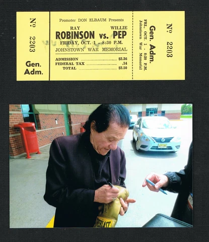 RARE 1965 full boxing ticket SUGAR RAY ROBINSON vs WILLIE PEP Johnstown War PA Cover