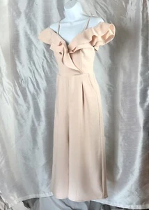 NEW MAIN STRIP Women Surplice Jumpsuit,Ruffled Off-shoulder,Cap Sleeves,Formal S - Picture 1 of 12