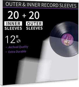 Vinyl Sleeves Inner & Outer, 20 anti Static 12" LP Vinyl Inner Sleeves & 20 C... - Imagen 1 de 7