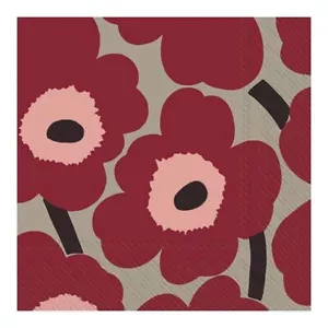 Marimekko Unikko, Rot Leinen IHR Papier Mittagessen Servietten 3-lagig 33cm qm 20er Pack - Bild 1 von 1