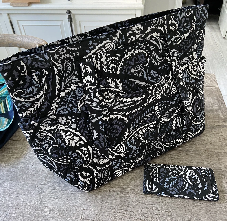 Vera Bradley Paisley Noir Get Going Carried Away XL Tote Weekender Black