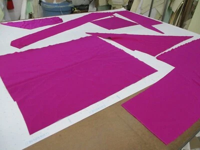 Silk Fabric Remnants Bright Magenta Color Crepe 7 Pieces Scraps - Image 1 of 4