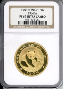 1988-P 100Y 100 YUAN G100Y Chinese PROOF GOLD PANDA 1 Oz. NGC PR69 PF69 CHINA - Picture 1 of 2