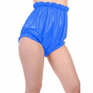 Latex Casual Lâche Caoutchouc Bleu Shorts Taille Haute Nager Clubwear Plage Boxe - Foto 1 di 2