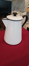 Vintage Large Coffee Pot White Antique Enamel Cowboy 10x7
