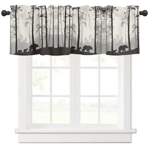 Bear Pine Tree Black Sihouettes Window Valance Curtains, Window Treatment for... - Picture 1 of 5