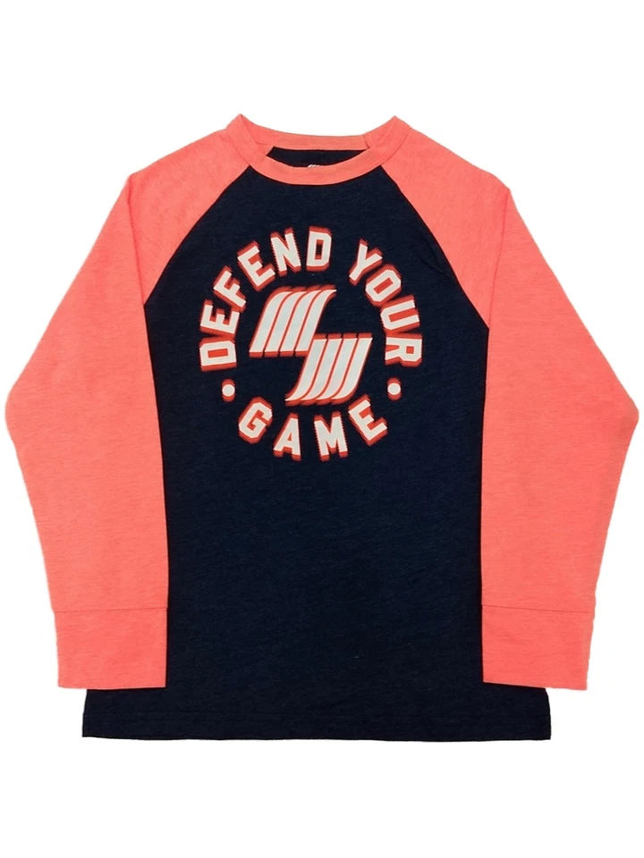 Boys Blue & Orange Pixelated Defend Your Game Athletic Long Sleeve T-Shirt L - Image 1 of 1