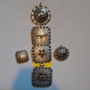 Cowboy and steer Square Concho Antique Silver Color 2.25 Inches Screwback all 6 - Picture 1 of 7