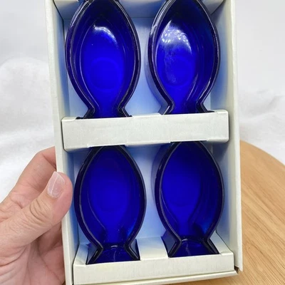 Pier 1 Cobalt Blue Glass Serving Fish Dish Snack Dishes Set of 4 - Image 1 of 4