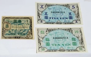 WWII Military Currency Japanese Series 100 One Five Ten Yen Notes - Picture 1 of 5
