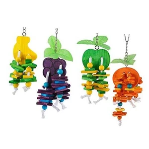 Natural Wood Block Bird Cage Toys Parrot Chewing Toy Orange&Apple& - Picture 1 of 7