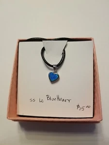 Sterling Silver Blue Heart Pendant Simulated Opal On A 16 Inch Black Cord - Picture 1 of 5