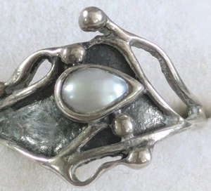 Anillo Art Nouveau Arts & Crafts 925 perlas reales plata Reino Unido N EE. UU. 7. Samuel H en caja - Imagen 1 de 9