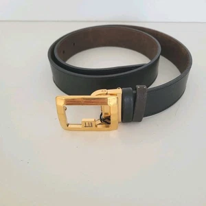 Dunhill Vintage Gürtel goldfarben Messing rund Logo 30/70 schmal elegant schwarz Leder  - Bild 1 von 9