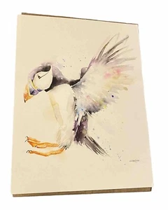 Large Elle Smith new original signed watercolour art painting of A Puffin Bird - Picture 1 of 7