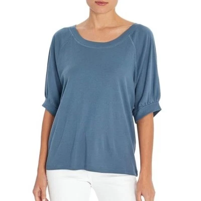 Top manga raglán abullonada tres puntos talla XS azul chino algodón mezcla modal AJS3677S Foto 1 de 4