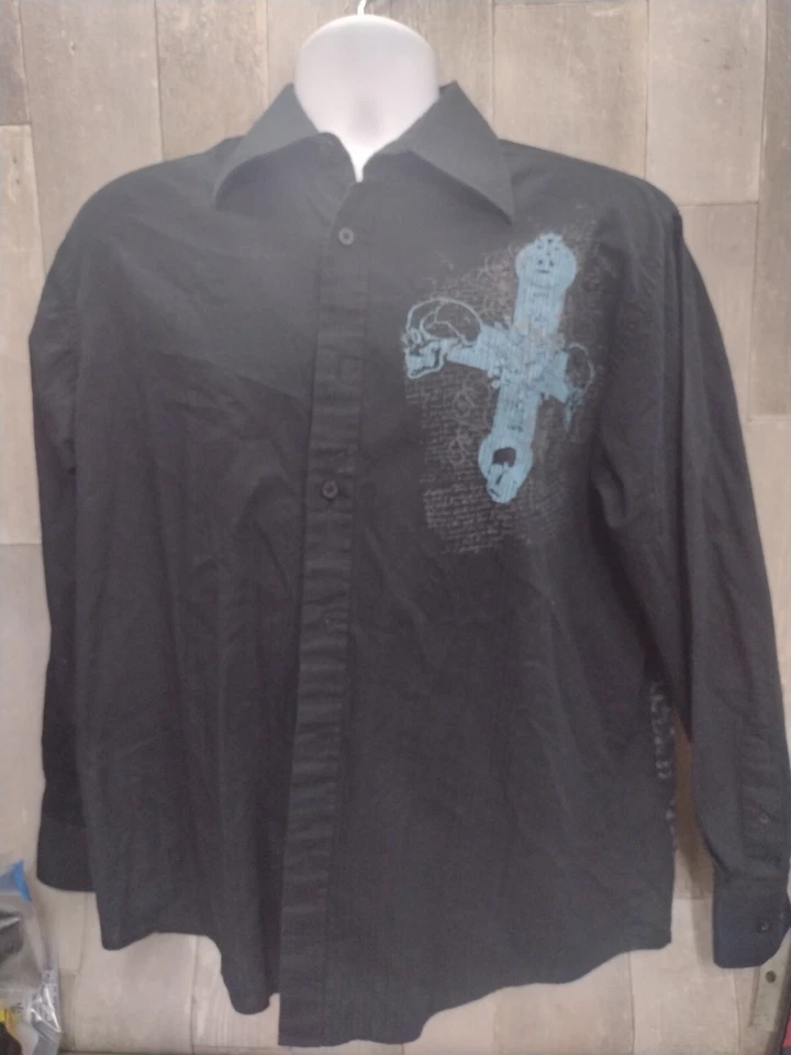 Vtg Eighty Eight Cyber Y2K Long Sleeve Button Up Shirt Size M Blue Black - Image 1 of 4