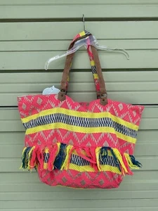 Z&L Anthropologie Multi color Handbag Tote Travel Beach Bag Zipper Tassel (READ) - Picture 1 of 12