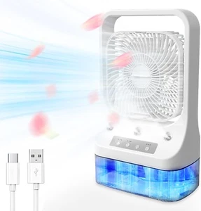Desktop Spray Fan, Portable Ice Fan Air Cooler, 3 In 1 Mist Evaporative Cooling - Picture 1 of 8