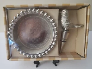 Bird Nickle Beaded Bottle Stopper and Coaster Wine Set Bombay - Picture 1 of 6